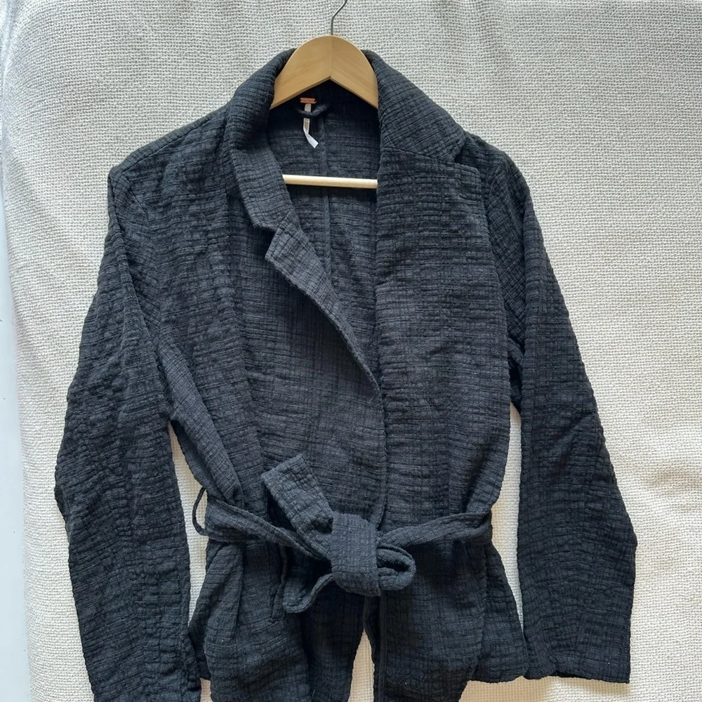 Free People Y2K Charcoal Textured Front Tie Jacket - Picture 5 of 7